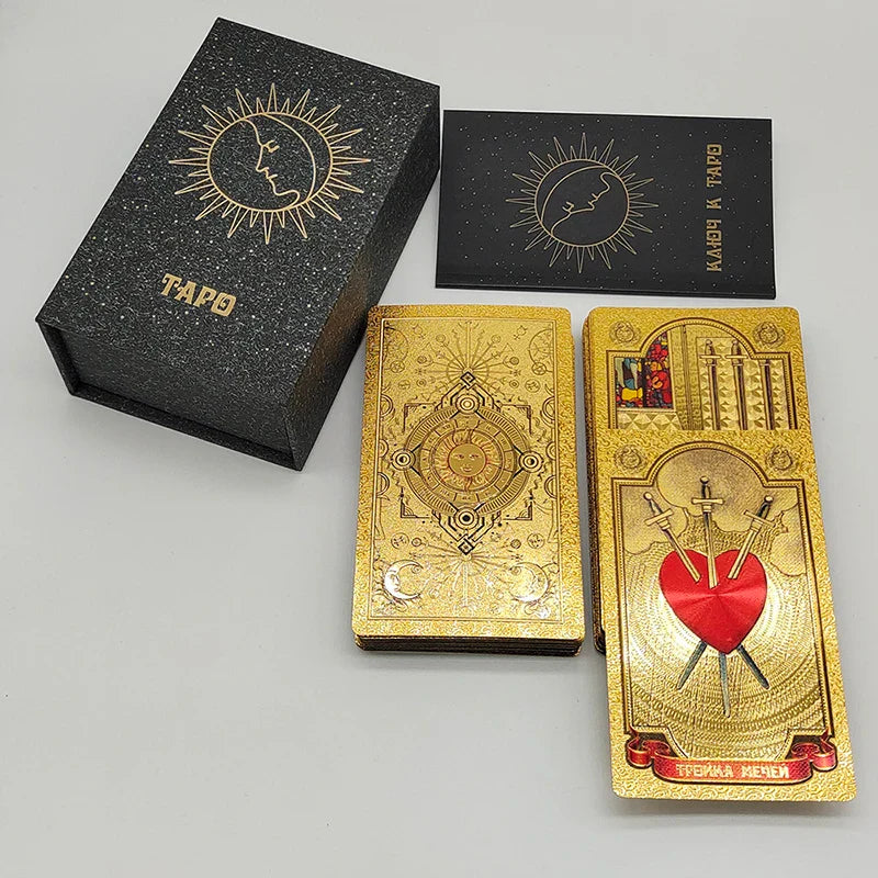 High Quality Gold Foil Tarot Russian Deluxe Divination Tarot Cards Predictive Board Games For Russia Market