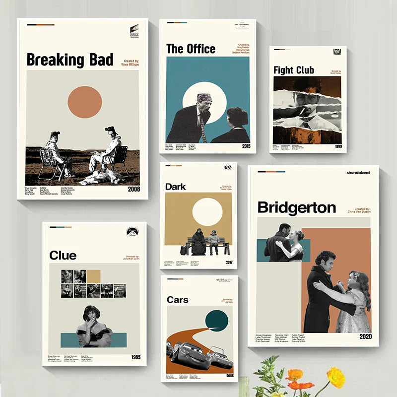 Perfecsy TV Series Movie Posters Set Breaking Bad Cars Fight Club Midcentury Modern Minimalist Retro Vintage Canvas Print Liv