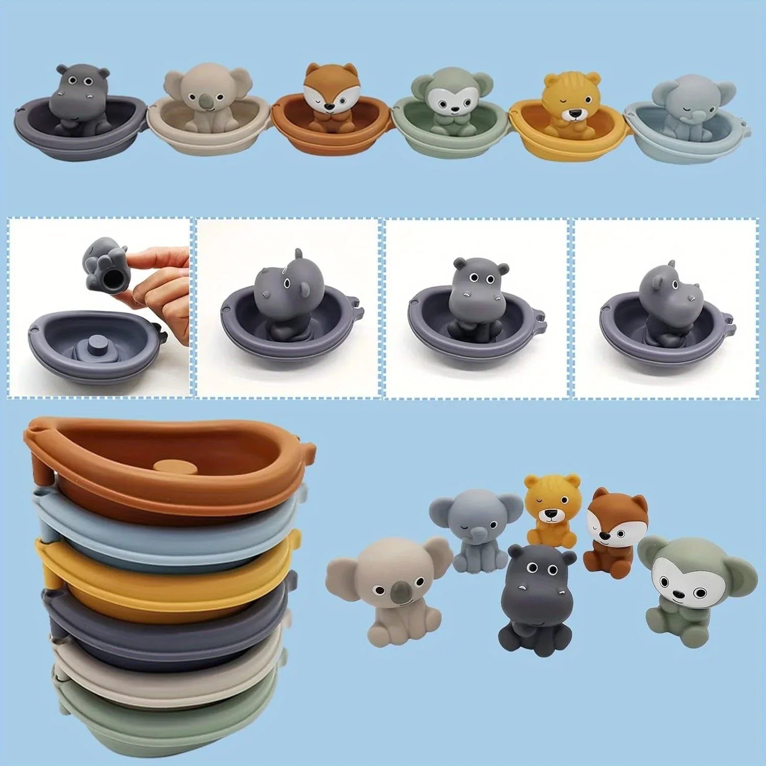 Stackable Animal Floating Bath Toy Set | Toddler Educational Sensory Play with Suction Cups for the Bath, Pool and Beach
