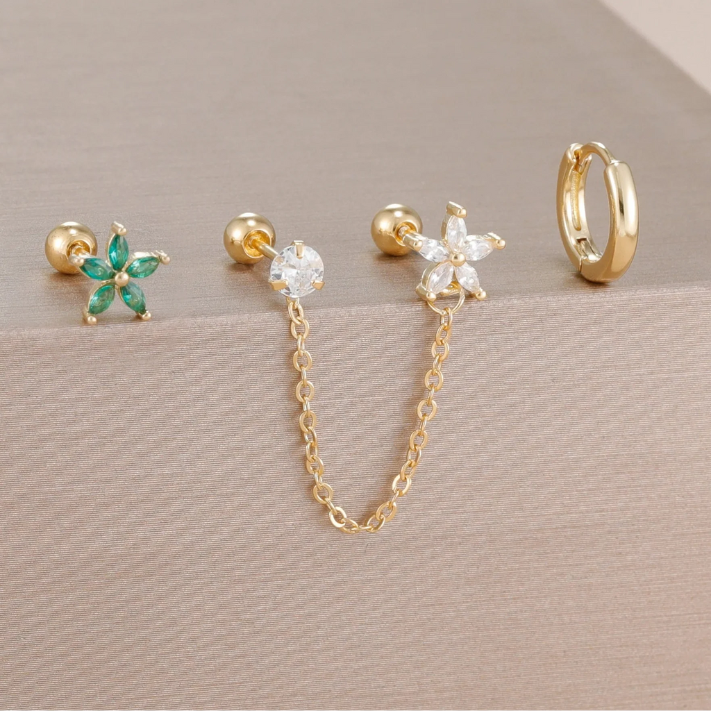 SORI STYLE 3PCS Zircon Flower Ear Stud Earrings — fabric or material detail