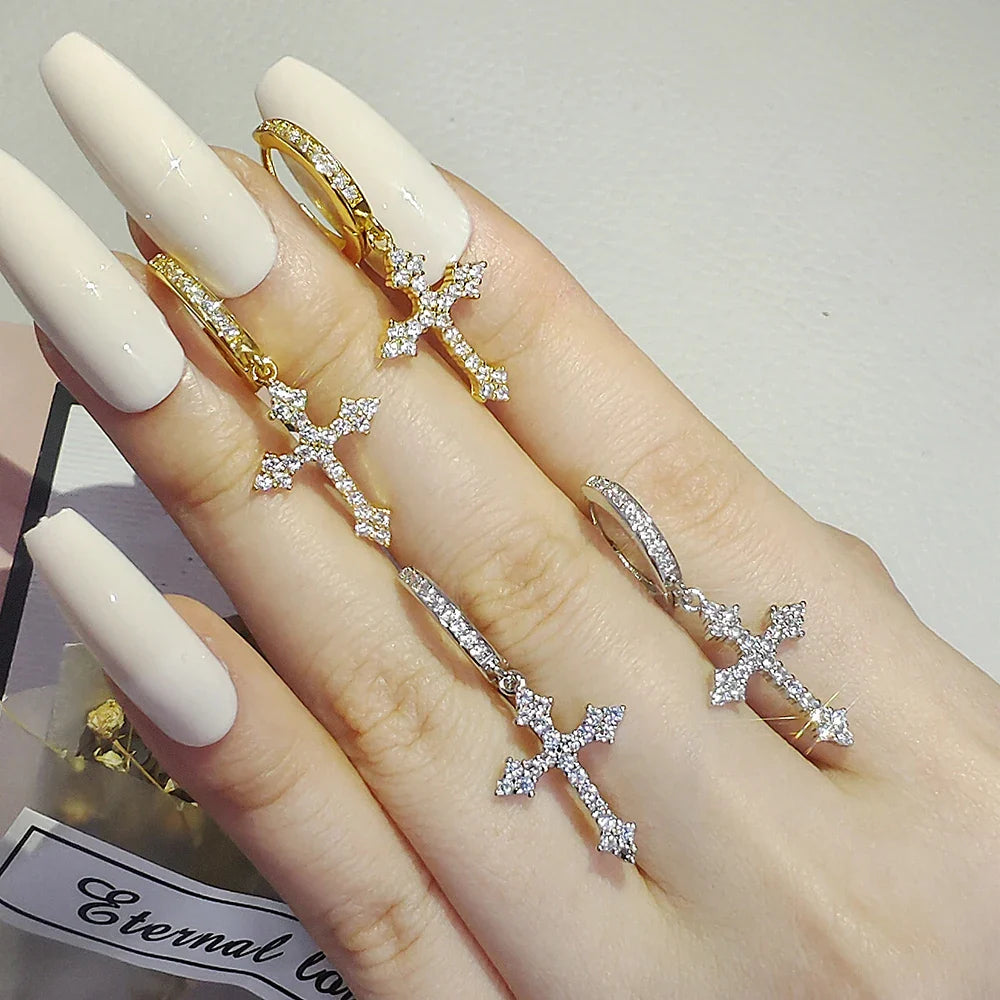 MyClosetAid Gold Silver Cross Earrings — detail close-up