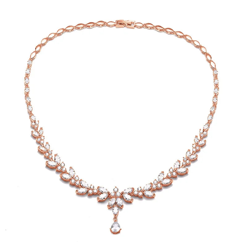 Envy NYC Marquise Cut Cubic Zircon Leaf Bridal Necklace & Earrings — detail shot 10
