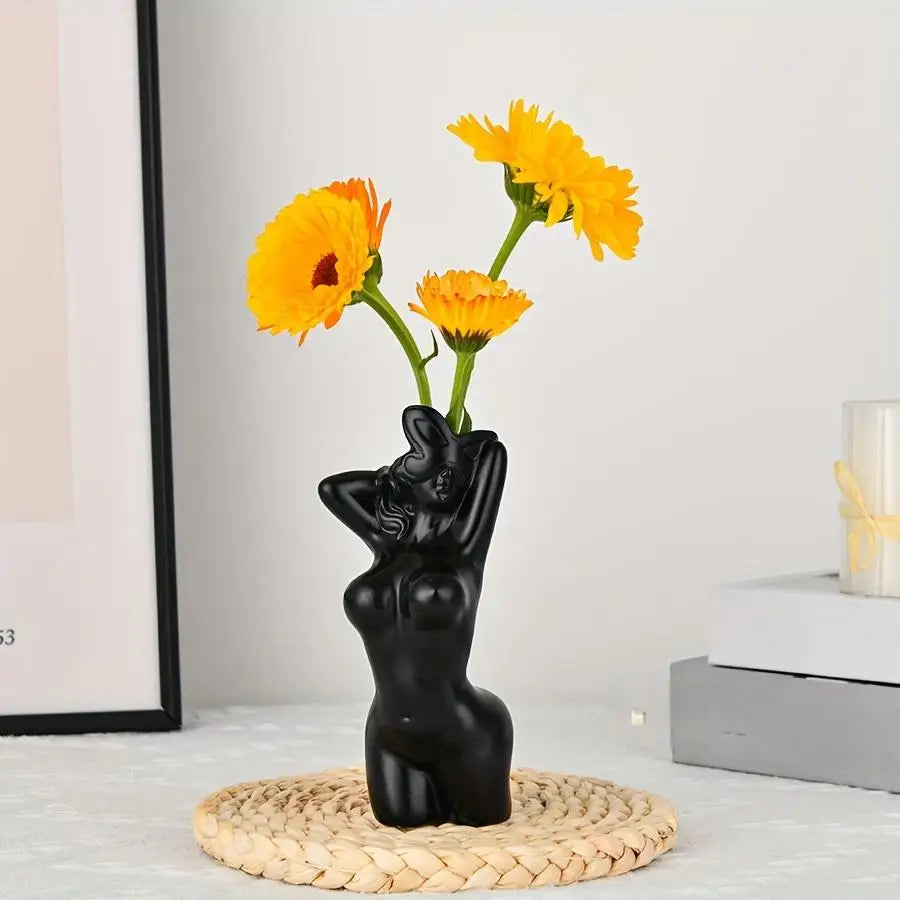 Perfecsy Women's Body Vase, Women's Curvy Vase, Unique Strip Look, Decorative Vase, Creative Flower Vase, Modern Bohemian Hom
