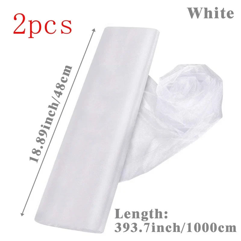Perfecsy White Wedding Decoration Tulle Roll Crystal Organza Sheer Fabric For Wedding Birthday Party Backdrop Weeding Chair S