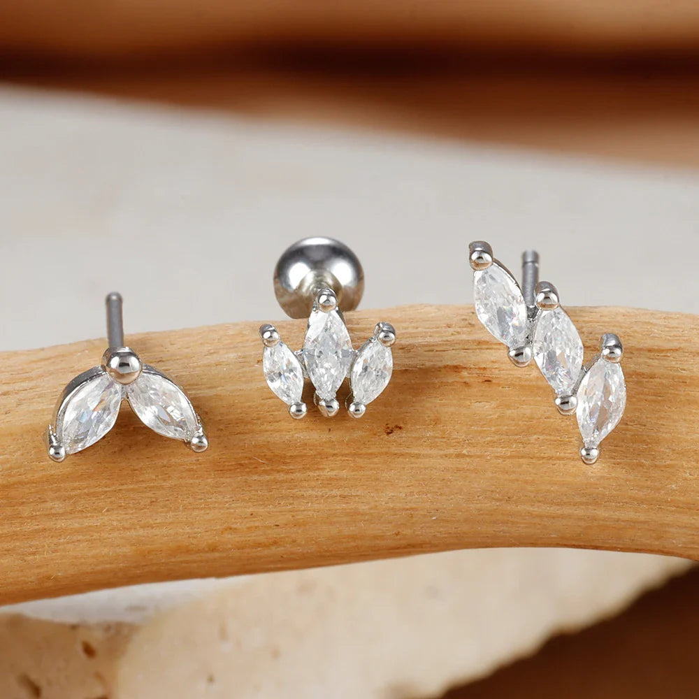SORI STYLE 3PCS Crown Stud Earring Set for Women — detail close-up