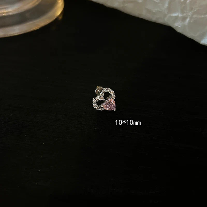 MyClosetAid 1 PCS Pink Bowknot Shiny Ear Bone Nail 316L Stainless Steel Korean Style Zircon Crystal Earring Women Y2K Cute Co