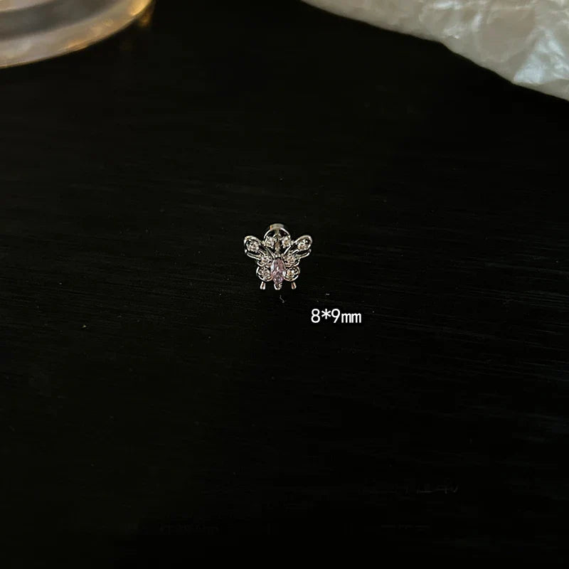 MyClosetAid 1 PCS Pink Bowknot Shiny Ear Bone Nail 316L Stainless Steel Korean Style Zircon Crystal Earring Women Y2K Cute Co