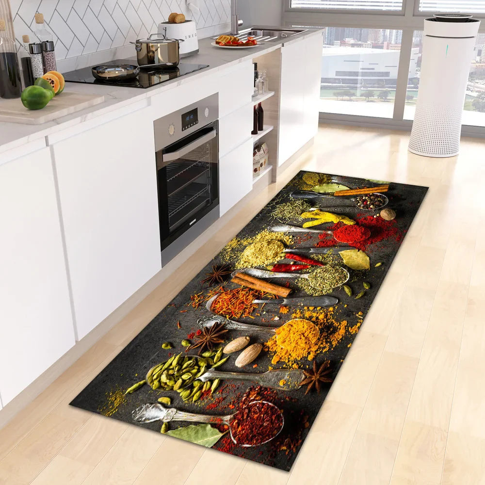 VIKAMA Scandinavian Waterproof Rug Antibacterial Stain Resistant Spice Printed Machine Washable Modern Kitchen Rugs Home Decor