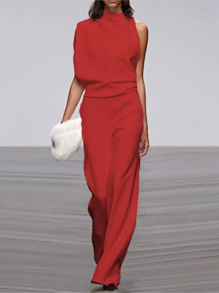 Envy NYC Envy NYC Summer Sleeveless Collar Jumpsuit — Envy NYC branding close-up
