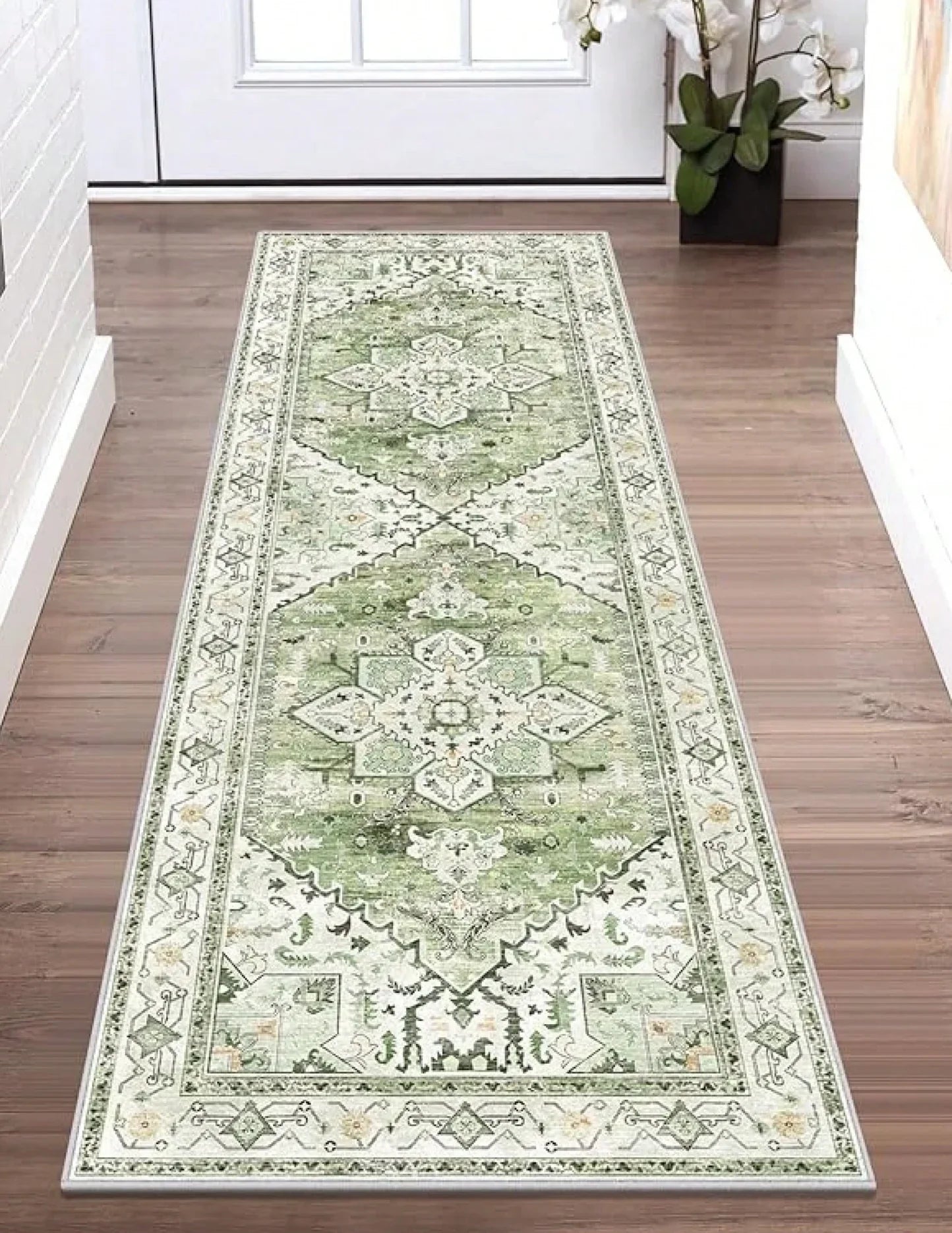 Perfecsy Vintage Pattern & Minimalist Stripe Long Runner Rug Retro Style Mat Non Slip Durable for Hallway Living Room Entrywa