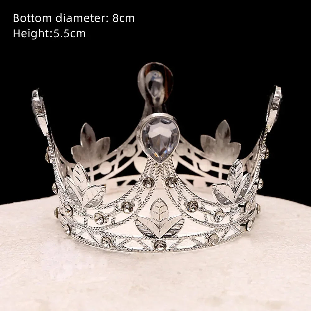 Perfecsy Rhinestone Crown Baking Cake Topper Headwear Decoration Children's Hair Accessories Princess Wedding Birthday Party 