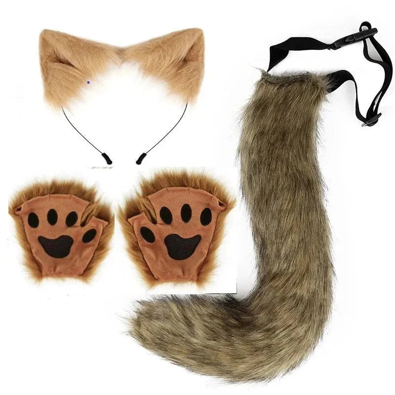 Halloween Fox Tail & Ears Set - Cosplay Costume with Paw Gloves