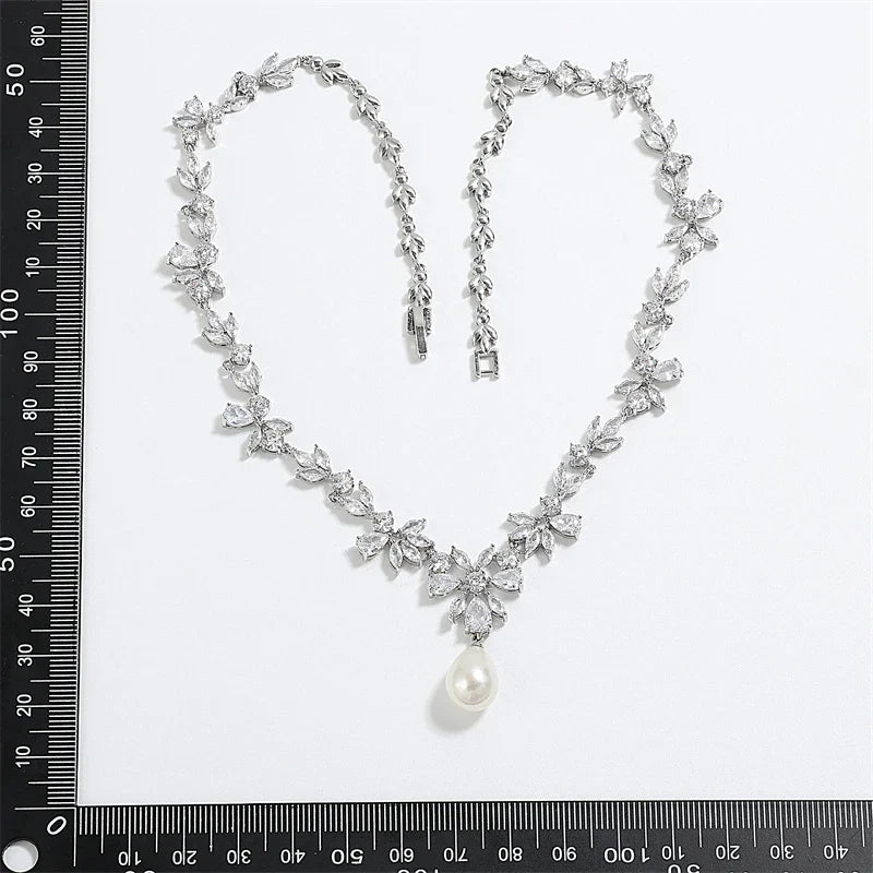 Envy NYC Marquise Cut Cubic Zircon Leaf Bridal Necklace & Earrings — lifestyle context