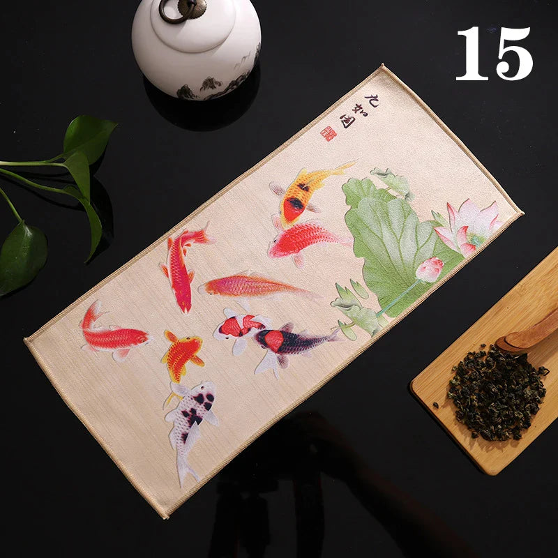 Perfecsy 1pc Chinese Painted Thick Tea Towel Super Absorbent Table Mats Suede Professional Rag Tea Mat Napkin High-end Tea Ac