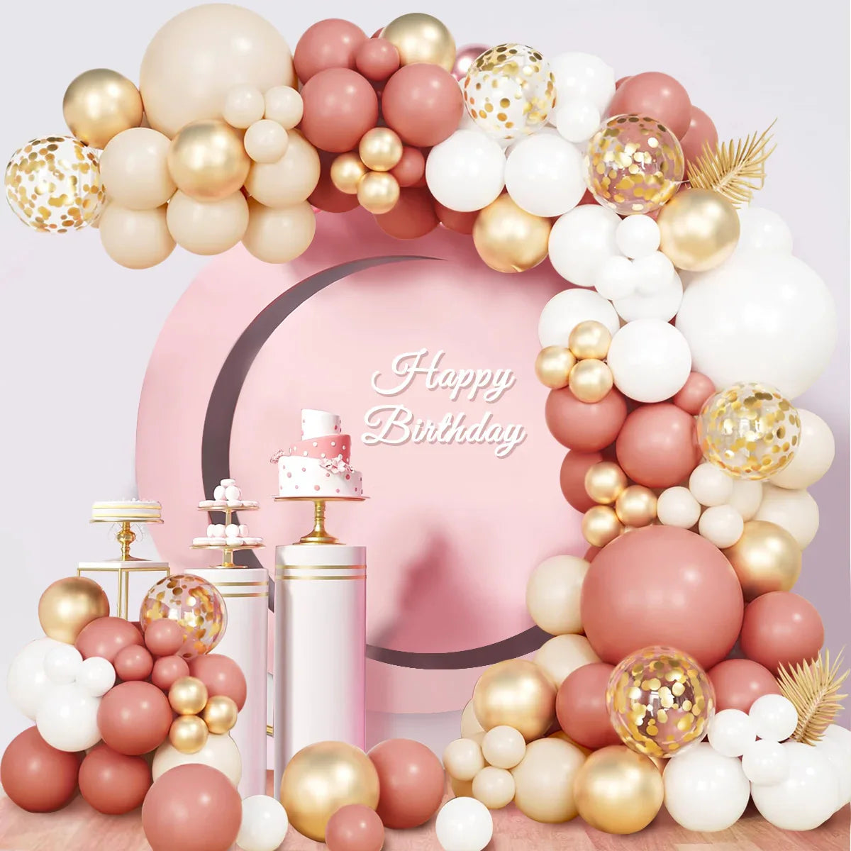 Perfecsy Retro Pink White Gold Balloons Garland Arch Kit Birthday Party Decoration Kids Baby Shower Wedding Party Supplies Le
