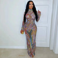 MyClosetAid Long Sleeve Water-Media Net Diamond-Heated Party Gown — back view