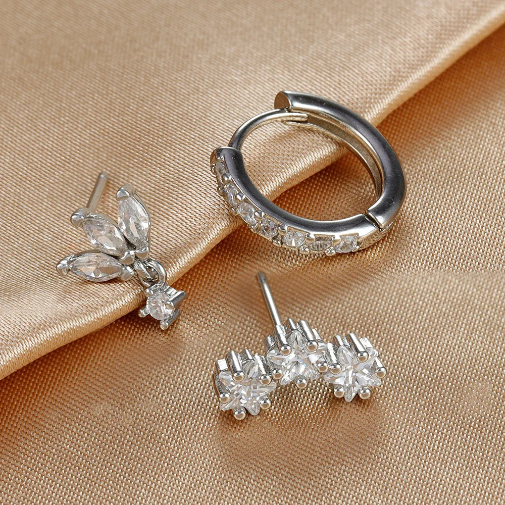 SORI STYLE 3PCS Star Zircon Hoop Huggie Earrings — in-use photo