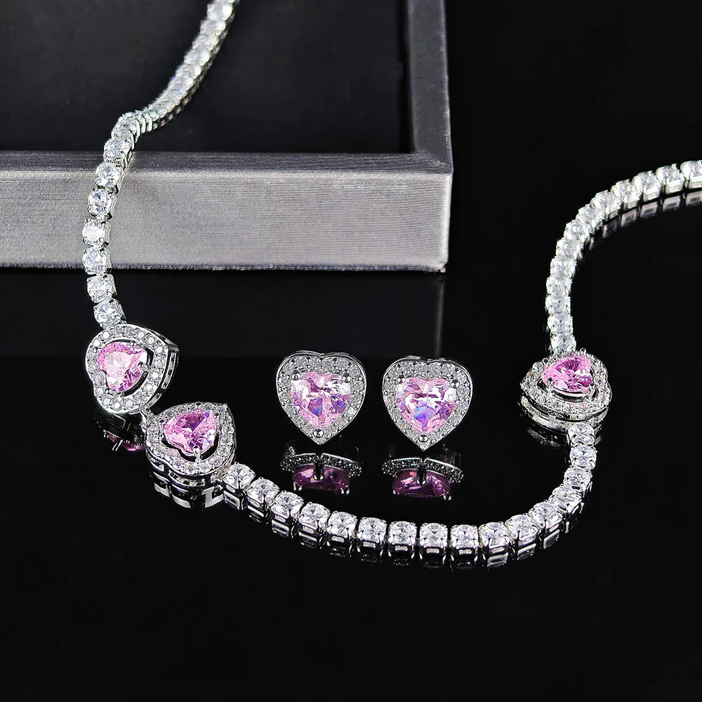 MyClosetAid Pink Heart Necklace set — detail close-up