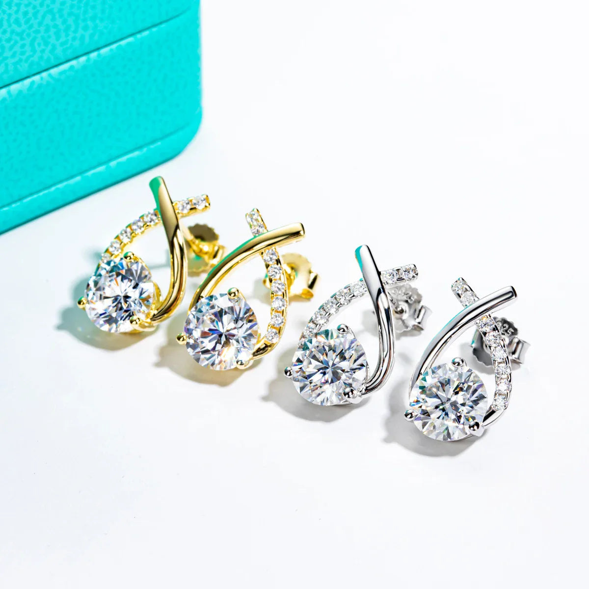 4 CTTW D Color Moissanite Stud Earrings