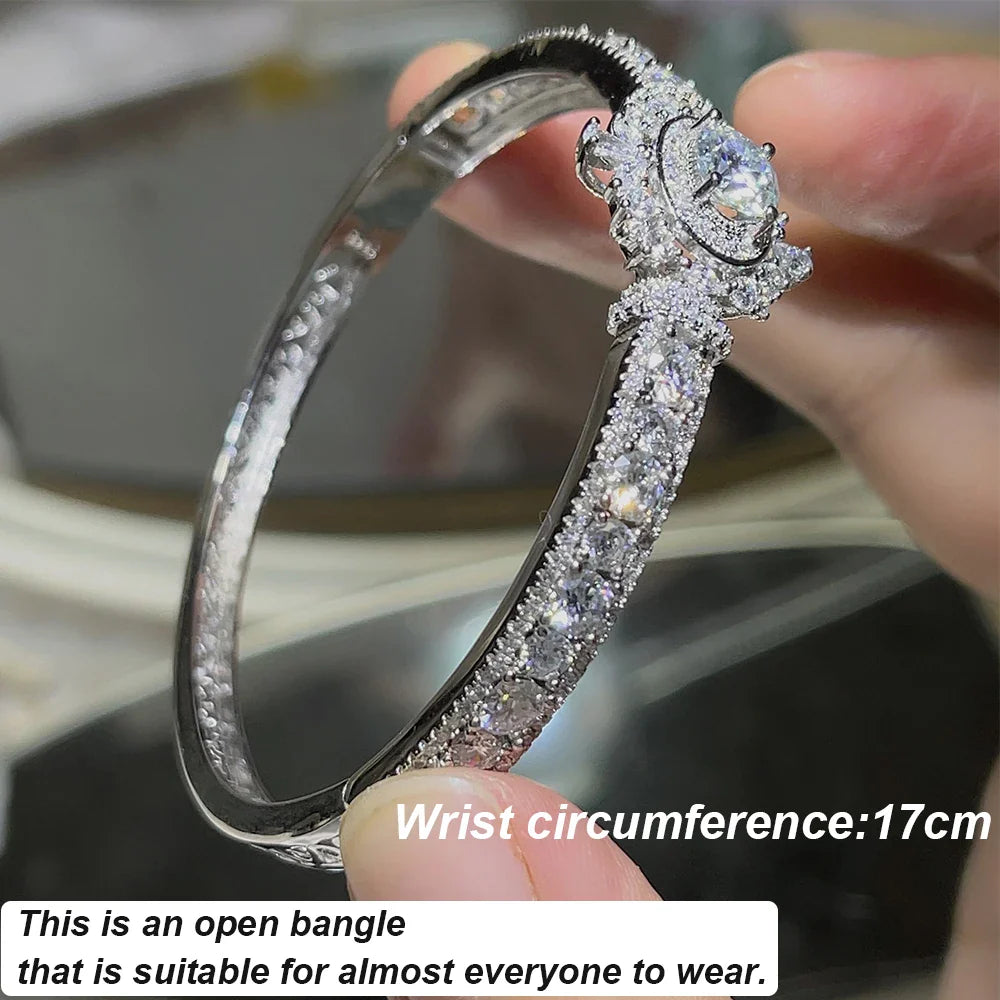MyClosetAid Luxury Moissanite Open Bangles 925 Sterling Silver — side view