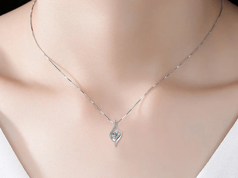 SORI STYLE 925 Silver Feather Zircon Pendant Necklace — in-use photo