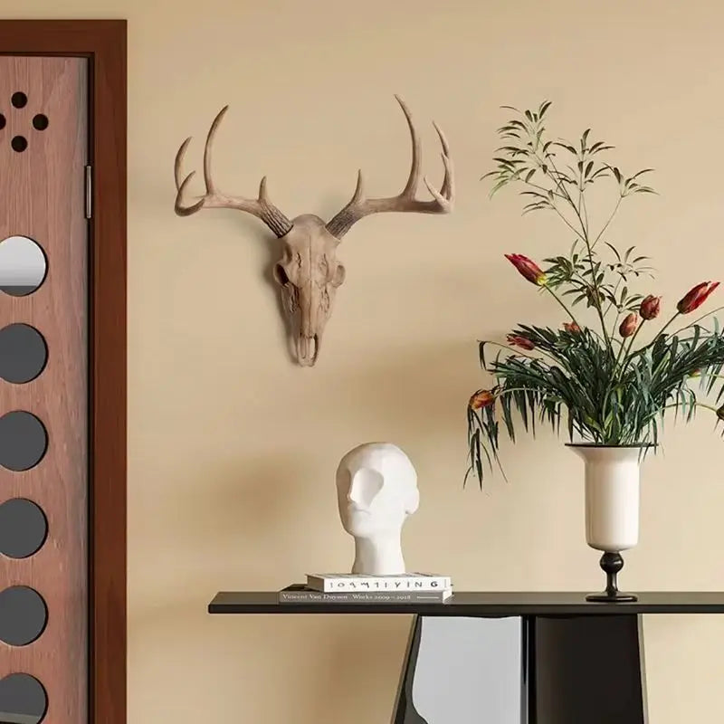 Perfecsy Vintage Deer Head Wall Mount Resin Antler Plaque Farmhouse Lodge Cabin Decor Rustic Home Office Mantel Art Unique Ha