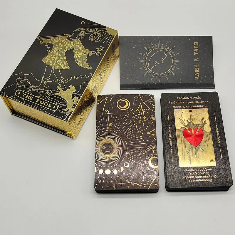High Quality Gold Foil Tarot Russian Deluxe Divination Tarot Cards Predictive Board Games For Russia Market
