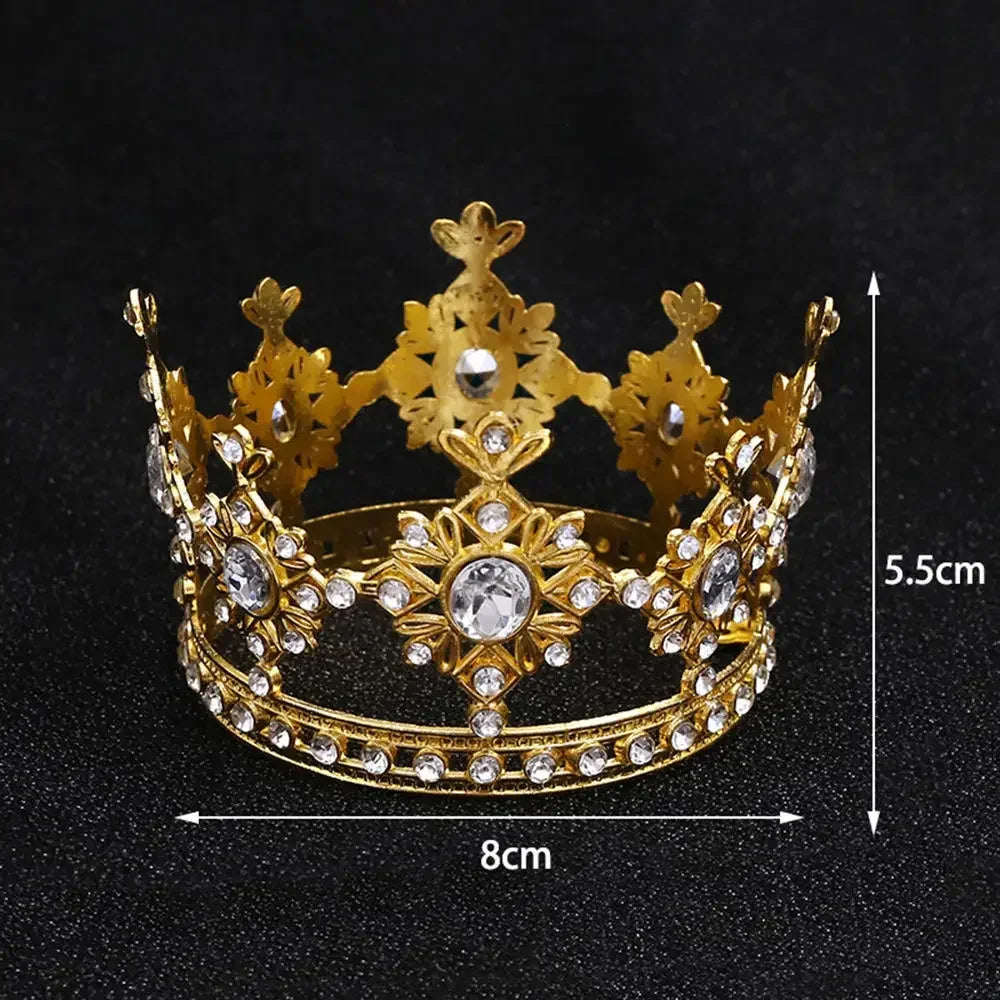 Perfecsy Rhinestone Crown Baking Cake Topper Headwear Decoration Children's Hair Accessories Princess Wedding Birthday Party 