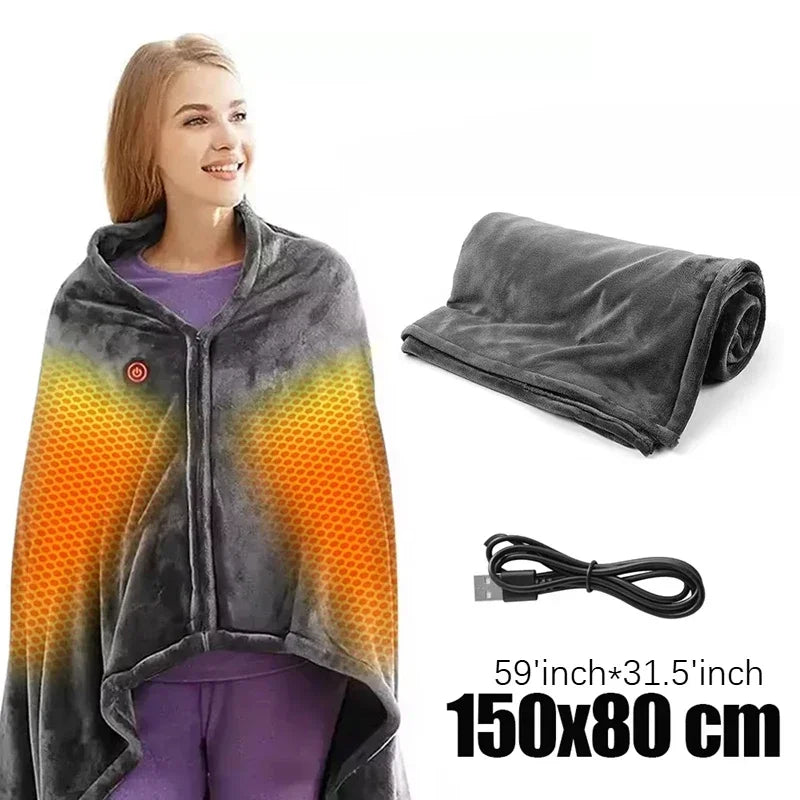 Perfecsy Wearable Heating Electric Blanket Shawl 3 Heated Level Throw Blanket 5v USB Charging Coral Velvet 8 Heated Areas Fas
