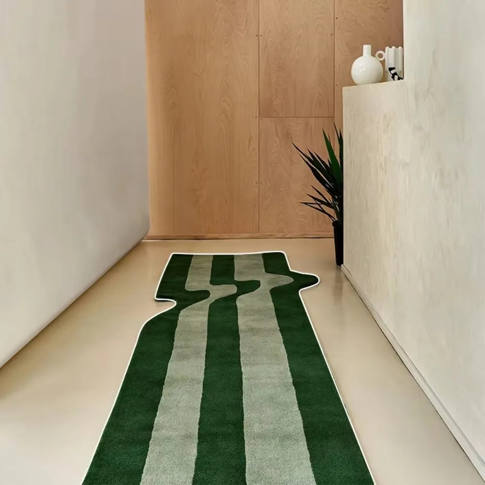 Perfecsy VIKAMA Dark Green Striped Wave Rug Bedside Anti Slip Mat For Bedroom Nordic Style Living Room Bedroom Floor Mat Home