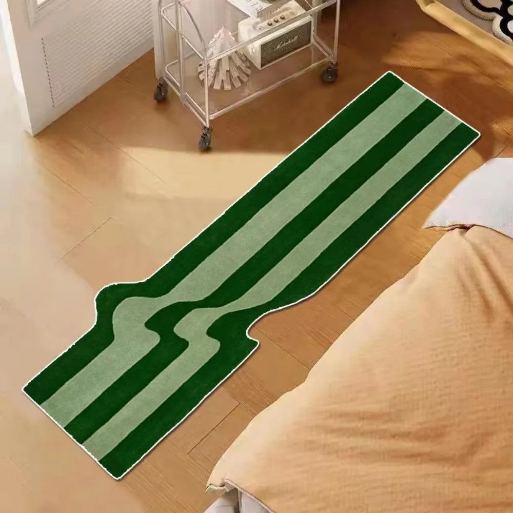 Perfecsy VIKAMA Dark Green Striped Wave Rug Bedside Anti Slip Mat For Bedroom Nordic Style Living Room Bedroom Floor Mat Home