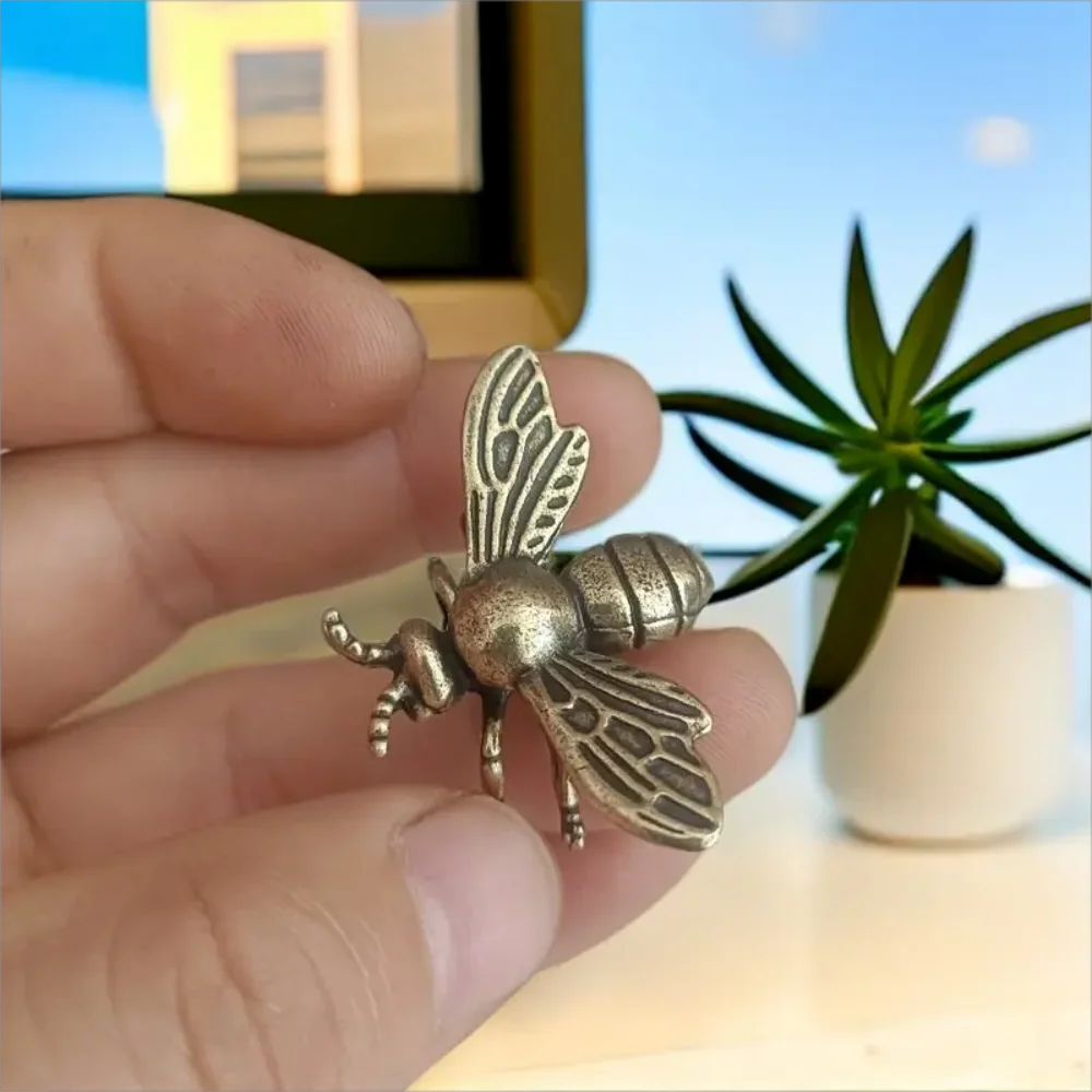 Perfecsy Vintage Brass 1pc/3pcs Mini Bee Collectible Figurines - Handmade Antique Desk Decorations - Ideal Gift for Home Offi