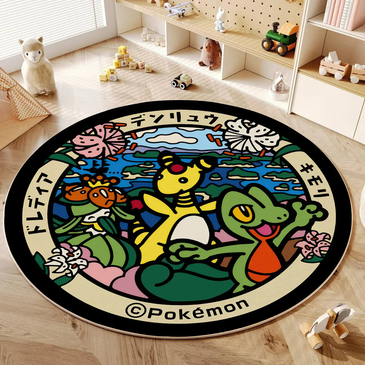 VIKAMA Cartoon Round Carpet Gaming Computer Chair Floor Mat Girly Room Mat Bedroom Carpet Stain Resistant Home Decoration