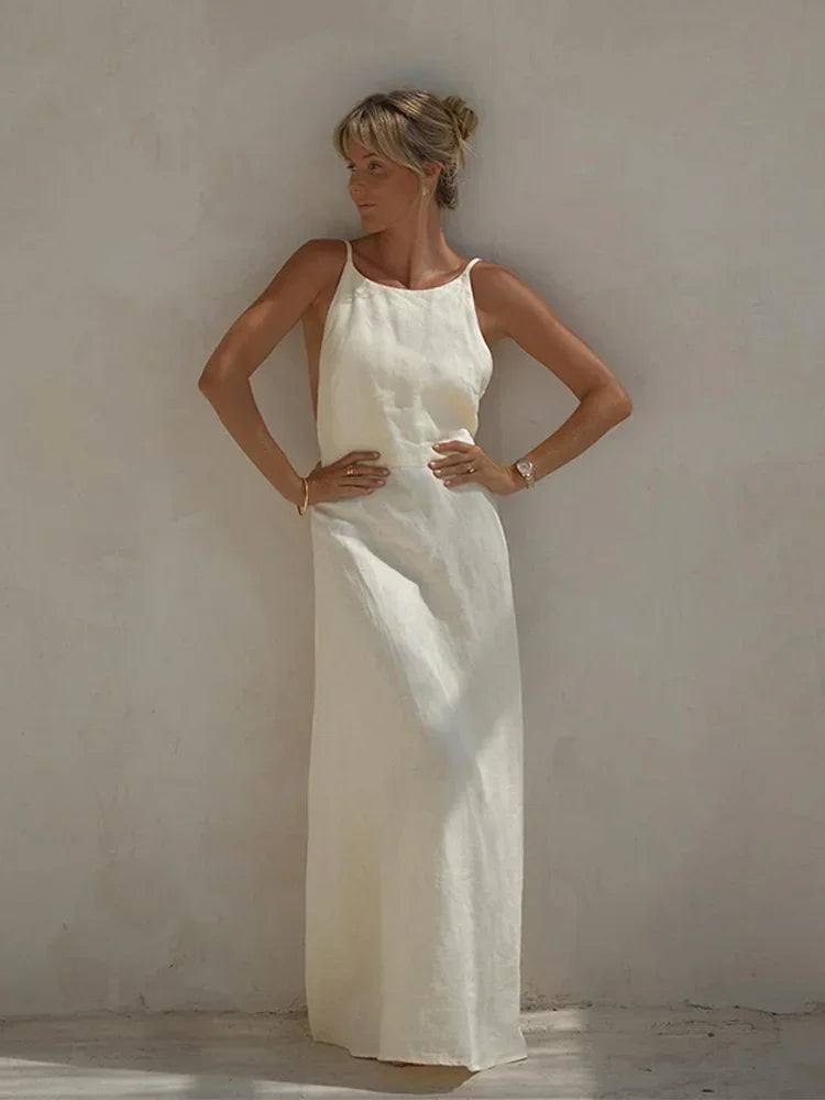 Envy NYC Envy NYC Sexy Backless Lace Up Sling Maxi Dress — construction detail