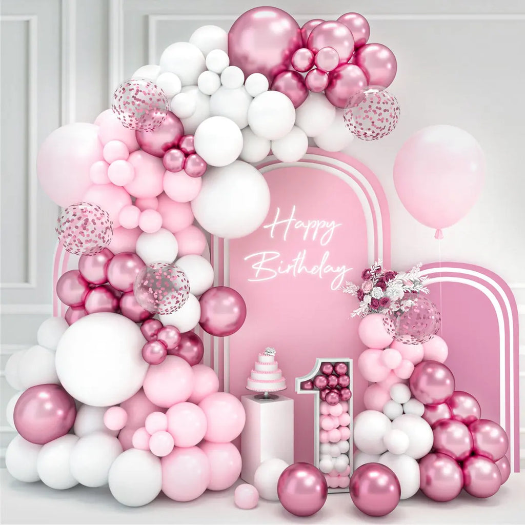 Perfecsy Pink White Balloon Garland Arch Kit Wedding Birthday Party Decorarion Kids Girl Baby Shower Party Supplies Confetti 