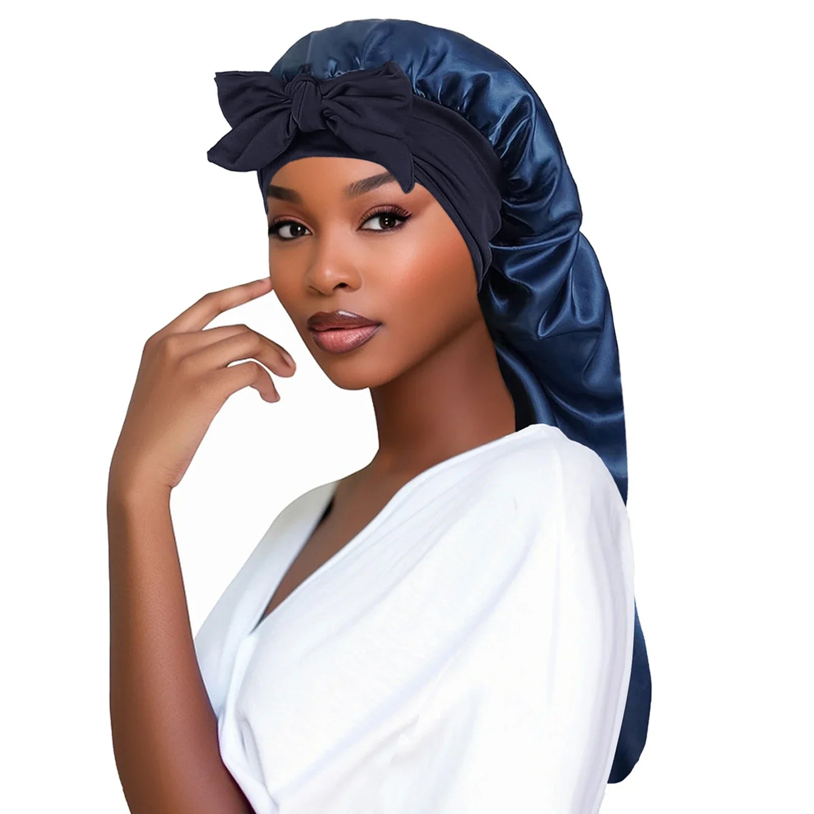 Perfecsy Women Bonnet Satin Sleeping Hat Long Tail Braid Hair Night Sleep Cap Head Cover Bonnets Shower Caps for Sauna Bathin