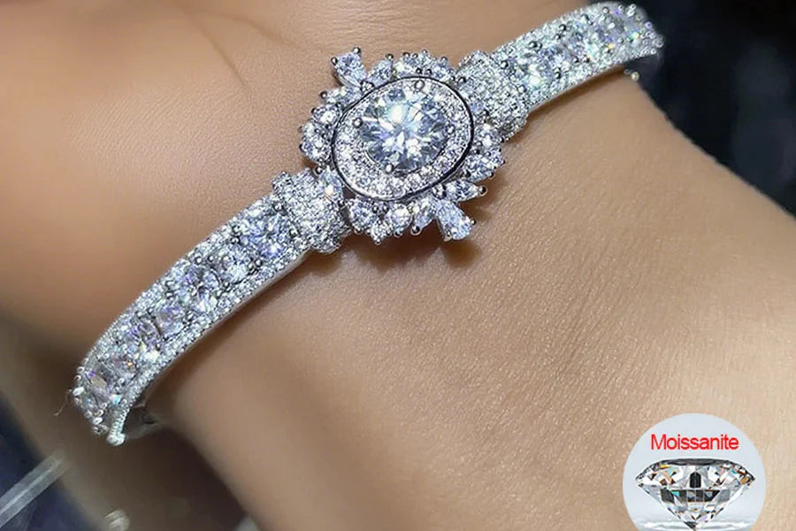 MyClosetAid Luxury Moissanite Open Bangles 925 Sterling Silver — main product shot