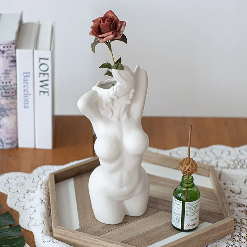 Perfecsy Women's Body Vase, Women's Curvy Vase, Unique Strip Look, Decorative Vase, Creative Flower Vase, Modern Bohemian Hom