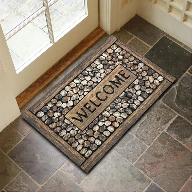 Perfecsy VIKAMA Crystal Velvet Floor Mat Stone Wood Grain Entryway Door Mat Entry Non-Slip Foot Mat Home Decoration Small Car