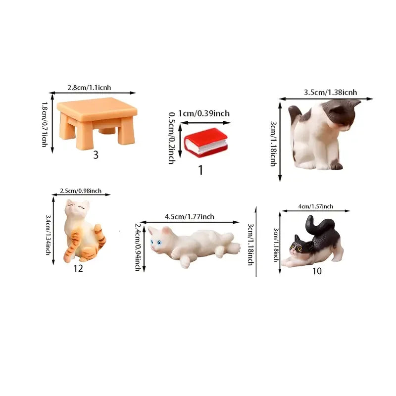 Perfecsy [6pcs Vintage Cat Figurines Decor] 6pcs Vintage Resin Miniature Cat Figurines, Fairy Garden Accessories Tabletop Cra