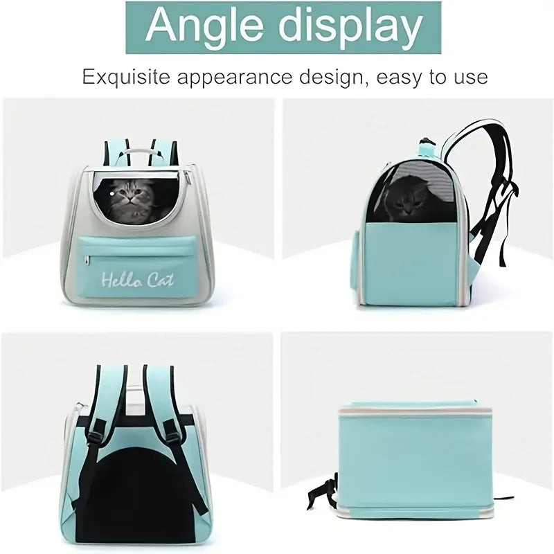 Perfecsy Large capacity collapsible pet backpack with zip closure, handle and mesh vent, perfect for cats and small dogs trav