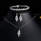 Brilliant Zirconia Leaf Necklace, Earrings & Bracelet Set