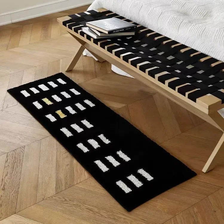 Perfecsy VIKAMA Minimalist Black And White Bedside Rug For Bedrooms And Living Rooms Soft And Comfortable Plush Home Decor Ru