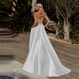 Envy NYC Elegant Women's Satin Wedding Dress