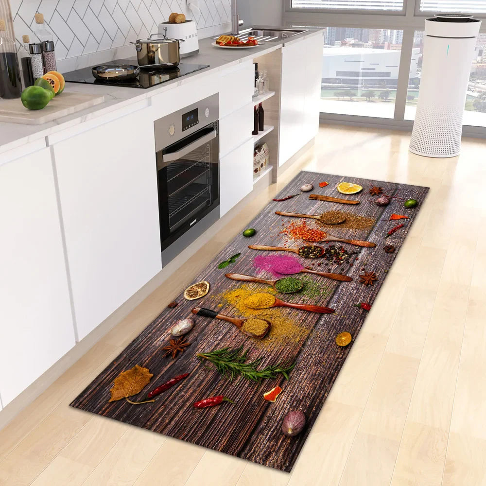 VIKAMA Scandinavian Waterproof Rug Antibacterial Stain Resistant Spice Printed Machine Washable Modern Kitchen Rugs Home Decor