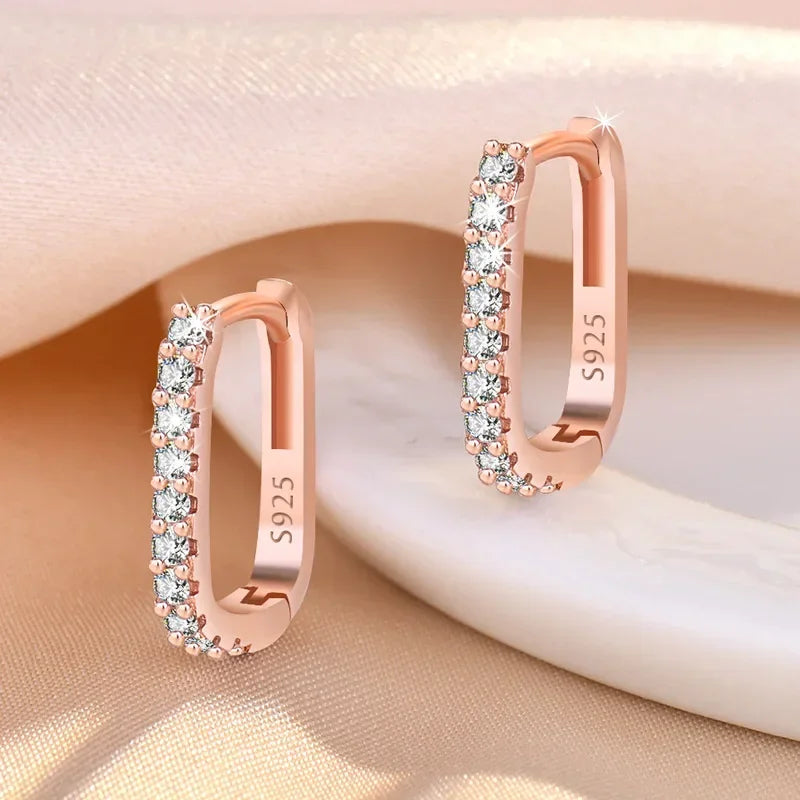SORI STYLE 925 Sterling Silver Crystal Fashion Hoop Earrings — alternative angle