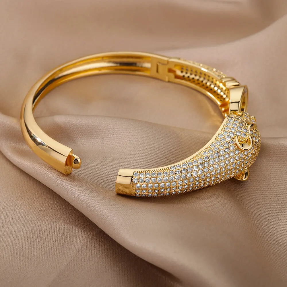Envy NYC Envy NYC Cubic Zirconia Leopard Bangle Bracelet — lifestyle worn / used context