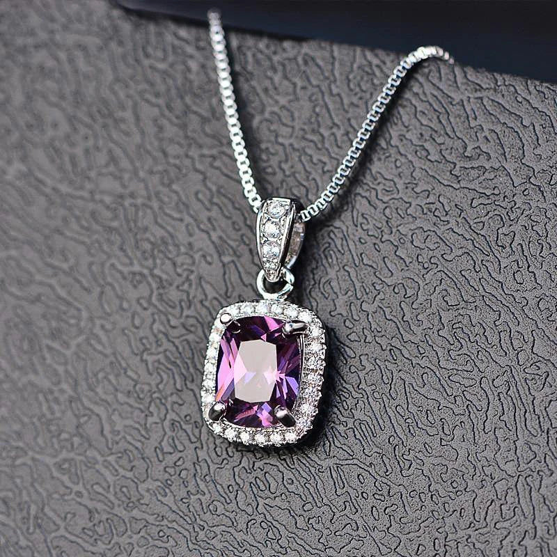 MyClosetAid Cubic Zirconia Pendant Necklace White/Green/Purple/Pink Colors — side view