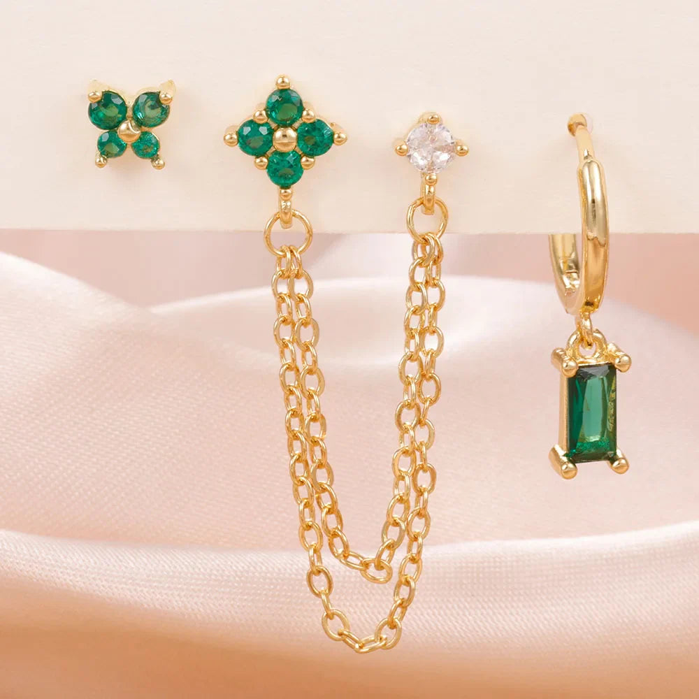 SORI STYLE Zodiac Birthstone Earrings Set for Everyday Celestial Style — flat-lay composition