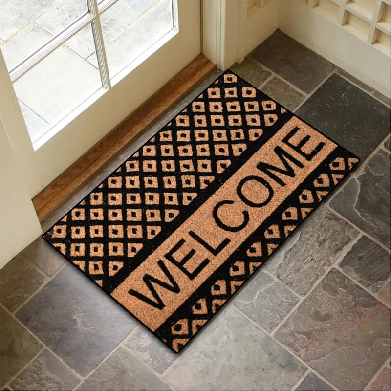 Perfecsy VIKAMA Crystal Velvet Floor Mat Stone Wood Grain Entryway Door Mat Entry Non-Slip Foot Mat Home Decoration Small Car
